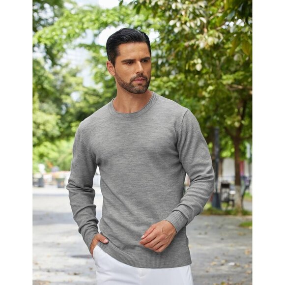 Mens Crewneck Sweater Pullover Knit Sweater Lightweight Sweaters with Ribbing Ed - Picture 2 of 5